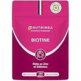 BIOTINE | Sans Excipient | Accélère la Pousse des Cheveux & Ongles | Avec Vitamine B8, Pépins de Courge, Zinc et Sélénium | 120 Gélules Vegan | Fabrication Française | Nutrimea