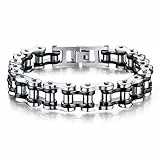 ATEIELLI Homme Bracelet en Acier Inoxydable Moto Chaîne Couleur Argent B301 (Argent-Noir, 20)