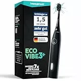 happybrush Brosse à dents sonique Eco Vibe 3+ - Vainqueur du test - Test 100 jours - Brosse à dents électrique avec batterie de 6 semaines - Brosses à dents à ultrasons - Allblack