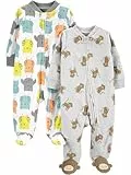 Simple Joys by Carter's Lot de 2 grenouillères avec pieds en polaire neutre pour bébé, Singe gris/hibou blanc, Prématuré