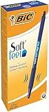 BIC Soft Feel - Stylos-Bille Rétractables avec Grip en Caoutchouc, Pointe Moyenne (1,0 mm) - Bleu, Boîte de 12