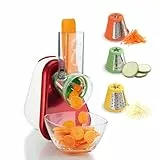 Moulinex Découpe-légumes électrique, Râpe 3-en-1, Système de cônes de couleur facile, Large goulotte, Pièces amovibles compatibles lave-vaisselle, Fresh Express rouge DJ753510