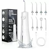 AUIEI Jet Dentaire Hydropulseur Portable Water Flosser, Irrigateur Oral 5 Modes et 8 Buses,Réservoir 300ML, USB Chargé, Étanche IPX7,Convient Gencive Sensible (Blanc)