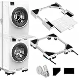 NIUXX Kit universel d'empilage et socle mobile pour sèche-linge et lave-linge, taille réglable avec corde à cliquet et supports de séchage extensibles pour lave-linge et sèche-linge gain de place