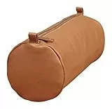 Clairefontaine 77032C Collection Age Bag Une Grande Trousse Ronde en Véritable Cuir d'Agneau Marron - 22 cm x 8 cm de Diamètre