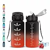 Gourde- 500ml- Gourde Enfant, Gourdes Paille anti Fuite, Gourdes Graduée pour 1 Journee, avec Marqueur de Temps, Gourd Motivation, Bouteille d'eau pour l'École, Camping, Sport