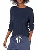 Amazon Essentials Pull Doux à Col Rond et Manches Longues Type Pêcheur, Maille Torsadée (Disponible en Grandes Tailles) Femme, Bleu Marine, XL