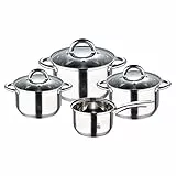RB Renberg Alexander - Batterie de cuisine 7 pièces avec 3 poêles de 18, 20 et 24cm avec couvercle + 1 de 16cm - Fabriquée en acier inoxydable - Casserole - Fond encapsulé 5 couches