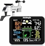 Sainlogic Station météo sans fil pour l'intérieur et l'extérieur, avec jauge de pluie et vitesse du vent, température, humidité, pression d'air, prévision météo, phase lunaire et alarme