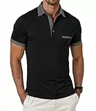 GLESTORE Polo Homme Manches Courtes Polos Casual T Shirt Golf Vetement Mode Hommes Shirts Noir XL