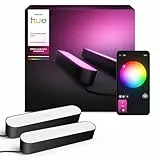 Philips Hue Play White and Color Ambiance Barre lumineuse LED connectée, Pack de 2, unité de base, Barre LED pour TV et gaming (Compatible avec Alexa, Google Assistant et Apple HomeKit), Noir