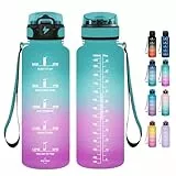 Grsta Gourde 1.5l, Gourde Motivation Avec Paille, sans BPA, Gourde Sport, Bouteille d'eau avec Marqueur de Temps pour le Camping, la randonnée - Poudre verte