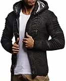Leif Nelson LN5605 - Cardigan en tricot à capuche pour homme - Élégante veste de loisirs - Coupe ajustée, charbon, L