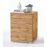 Stella Trading Table De Chevet Universelle, Aspect Chêne Sauvage, Table De Nuit Moderne Avec 3 Tiroirs Pour Votre Lit À Sommier Tapissier, 46 x 61 x 42 cm (L/H/P)