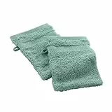 Douceur d'Intérieur, 2 Gants de Toilette (15 x 21 cm) Elegance Celadon, 100% Coton Uni