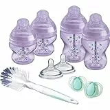 Tommee Tippee Biberon Kit Naissance pour Nouveau-Né Closer to Nature, Tétines Imitant le Sein Maternel, Valve Anti-Colique, Biberons 2x260ml 2x150ml,Sucette,Goupillon, Violet