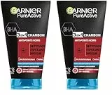 Garnier Pure Active - Nettoyant 3 En 1 - Nettoyant, Exfoliant, Masque - Réduit Les Points Noirs & Prévient Leur Apparition - BHA & Charbon - Vegan & Cruelty Free - Peau Mixtes à Grasses - 150 ml