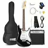 MAX Pack Guitare Électrique GigKit avec Amplificateur 40 Watts - Noir, Livré avec de Nombreux Accessoires, une Housse, des Médiators et un Accordeur Numérique, Idéal pour les Débutants