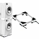 NIUXX Base universelle pour machine à laver - Fonction anti-vibration - Freins réglables - Taille réglable - Pour machines à laver et sèche-linge empilés de 42 à 69 cm - Charge maximale : 400 kg