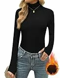Terecey Hauts Thermiques Femme en Coton Manche Longue T-Shirt Chaud Col Roulé sous Vêtements Thermiques Décontracté Sweatshirt de Sport Chic Élégant, Noir, L