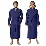 HOMELEVEL Peignoir de Bain Femme Homme - Robe de Chambre Kimono Taille S à 6XL en 100% Coton Doux et Absorbant - Sortie de Bain Texture Gaufrée Nid dAbeille pour Douche Piscine