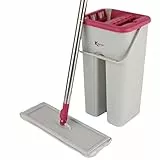 Kleeneze Balai Serpillère avec Seau Essoreur, Serpillière Microfibre Pivotante 180°, Set Complet avec Grattoir Style Vileda, Lavable en Machine, Système de Nettoyage Complet