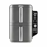NINJA Double Stack XL Friteuse sans huile, friteuse verticale à 2 tiroirs, 4 niveaux cuisson, 2 tiroirs et 2 grilles, design compact, capacité de 9,5L, 6 fonctions de cuisson, 8 portions, gris SL400EU