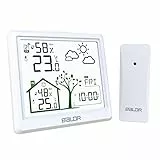 LEVIPE Station météo sans Fil, Thermomètre Hygromètre Baromètre Intérieure Extérieure avec Capteur LED Ecran Rétro-éclairage Horloge Numérique Alarme et Snooze Affichage Heure Date Jour Blanc