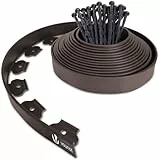 VOUNOT® Bordure de Jardin en Plastique 10 mètres avec 30 Piquets d'ancrage Bordurette de Pelouse Flexible Bordure de Gazon avec piquets Solides Idée de Jardin Hauteur 50mm, Epaisseur 4mm Marron