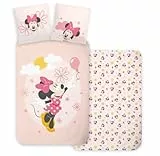 Disney Parure de lit Minnie Mouse pour enfants - Housse de couette 100 % coton 100 x 140 cm et taie d'oreiller 40 x 45 cm pour lit d'enfant | Tissu naturel doux | Linge de lit dessin animé pour filles