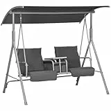 Outsunny Balancelle de Jardin 2 Places avec auvent inclinable Tablette Centrale 2 Porte-gobelets pour terrasse 175L x 112l x 158H cm Balcon Gris