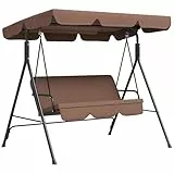 Outsunny Balancelle de Jardin 3 Places Toit Inclinaison réglable Coussins Assise et Dossier 1,72L x 1,1l x 1,53H m Acier Noir Polyester Marron