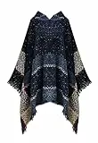 JFAN Poncho Femme Elegant à Capuche Poncho Hiver Chaud avec Frange Ponchos ChâLe Capes Femme(Bleu Marine,Taille Unique)