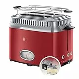 Russell Hobbs Grille Pain (Design Vintage Premium) Retro rouge (2 Tranches, 6 niveaux de brunnissage rapide, Fonction annulation, décongélation et réchauffage Viennoiserie, 1300W) Toaster 21680-56
