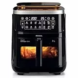 Ariete 4636 Friteuse à air avec fonction vapeur + fonction grill, 1700 W, fonction déshydratation, 10 fonctions de cuisson, panier transparent, minuteur, noir