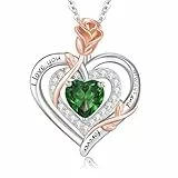 LAVUMO Collier Femme argent Sterling 925 Pendentif Coeur Rose Fleur Pierre Naissance Bijoux Cadeau Anniversaire Femme Copine Maman Cadeau Noël Saint Valentin Fête des Mères