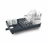 Joseph Joseph Égouttoir à vaisselle extensible avec porte-couverts amovible, bec de vidange pivotant, gris