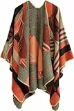 Poncho Châle Femme Écharpe Cape Épaissie Elégant Chaud Hiver Grand Taille Foulard Chaud Ouverture Cachemire d'imitation Douce Châle(Cheval-Orange)