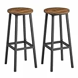 VASAGLE Tabourets de Bar, Lot de 2, Chaises, Siège Haut, Cadre Métallique, Montage Facile, Hauteur 74 cm, Repose-Pieds, pour Cuisine, Salon, Salle à Manger, Marron Rustique et Noir LBC132K01