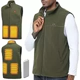 LABEWVI Gilet chauffant, veste chauffante homme avec batterie incluse, 10000mAh polaire blouson chauffant T3 (FR/ES, Alpha/lettres, TTG, Taille normale, Taille normale, Vert)