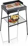 SEVERIN Barbecue électrique 2 200 W avec Grille inox, Barbecue sur pieds avec pare-vent amovible, eBBQ avec bac à eau pour utilisation en intérieur et extérieur, Noir, PG 8566