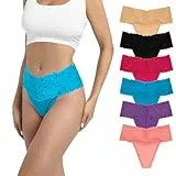 Lot de 6 strings taille haute rétro pour femme en dentelle douce sans couture, Lot multicolore 6 D, 3XL