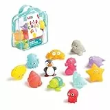LUDI - 12 Animaux Marins en Plastique pour Jouer dans Le Bain. Dès 6 Mois. Animaux arroseurs rigolos. Sac de Rangement Inclus. Jouet à emmener à la Plage - Aspergeurs 12 Mers - réf. 2174
