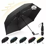 Herreicher Parapluie de voyage automatique - Compact pliable et portable Protection UV Léger Envergure de 98cm 6 baleines 210T Tissu UPF50+ Pour adultes et enfants - Noir