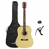 3rd Avenue Rocket guitare acoustique 4/4 pour débutants, guitare folk taille standard avec housse, sangle, médiators et capodastre – Naturel
