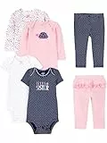 Simple Joys by Carter's Ensemble 6 Pièces Body (Manches Courtes et Longues) et Pantalon Bébé Fille, Multicolore/Cœurs/Fleuri/Points/Tortue Marine, 12 mois