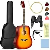 CAHAYA Ensemble de Guitare acoustique Pour débutant：41 pouces All Wood, pour enfants adolescents et adultes avec sac de guitare, cordes en laiton, capodastre, médiator, autocollants d'échelle et tissu