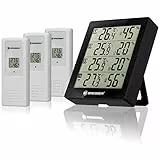 Bresser Temeo Hygro Quadro Station Météo Sans Fil Thermo-hygrométrique, 3 Capteurs Ext De Mesure De La Température + L’humidité De L’air En 4 Lieux, Noir, 10,4 x 2,5 x 12 cm