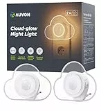 AUVON nuage veilleuse bébé, veilleuse enfant prise electrique avec detecteur de mouvement, Pack de 2 Lumière blanche chaude LED réglable de 1 à 50 lm pour enfant, chambre à coucher, couloir, cuisine