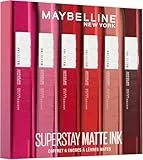 Maybelline New York - Coffret Exclusif de 6 Rouges à Lèvres Liquides Longue Tenue - Superstay Matte Ink - Teintes: Lover (15)/Seductress (65)/Artist (120)/Dancer (118)/Pioneer (20)/Voyager (50)